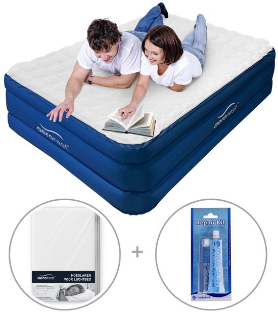 AeroRest 2-persoons luchtbed | 210 x 152 x 51 cm | Afritsbaar topmatras | Inclusief bijpassend hoeslaken + reparatiekit