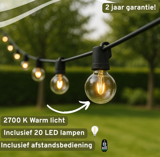 Lichtsnoer voor buiten, 11,7 m, lichtketting voor buiten, met 30 5 G40 lichtketting, 165 leds, IP65 waterdicht, voor buiten, binnen, feest, tuin, balkon, erf