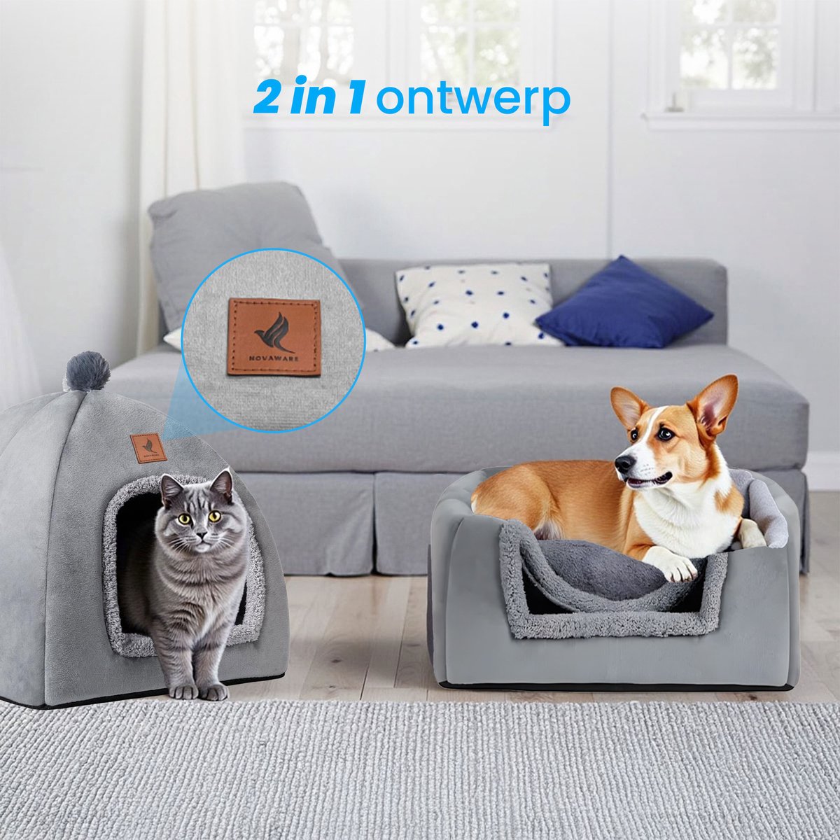NovaWare Kattenmand - 2-in-1 Kattenbed - Kattenhuis - Poezenmand - Dierenmand - 40.5x40.5x40.5 cm – foto 4