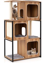 COSTWAY 2-in-1 krabpaal, kattenhuis, kattenboom, 3 etages, met afneembare kussens, kattenmand, krabpalen, sisal-plank en platforms, kattenmeubel voor katten, metalen frame, 75 x 45 x 133 cm, naturel
