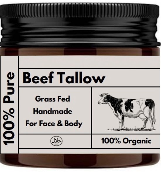 Biotallow - Suif de Bœuf - Fouetté - Baume - 100% Naturel - 100% Halal - Nourri à l'herbe - Biologique - Handgemaakt Main - 50ml