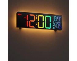 StayPowered Digitale Wand- en Staanklok - Altijd Duidelijk, Overal Inzicht - Groot LED Display - Afstandsbediening - Dubbel Alarm - RGB Nachtlicht - Automatische Helderheid - Datum & Temperatuur - Zwart - Levering Sneller dan Aangegeven!