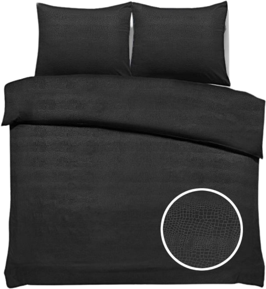 SweetSleeping Dekbedovertrek Croco - Modern - 240 x 220cm + 2 kussenslopen 60x70cm - Zwart - 100% Zijdezacht Micropercal - Strijkvrij - Krimpvrij