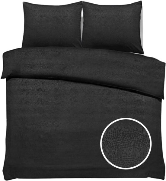 SweetSleeping Dekbedovertrek Croco - Modern - 240 x 220cm + 2 kussenslopen 60x70cm - Zwart - 100% Zijdezacht Micropercal - Strijkvrij - Krimpvrij