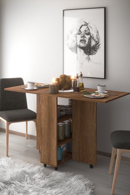 Table à manger pliable| Table à manger extensible| Repliable| Table pliante peu encombrante| Moderne et élégant| Noyer foncé| 140x60x75cm