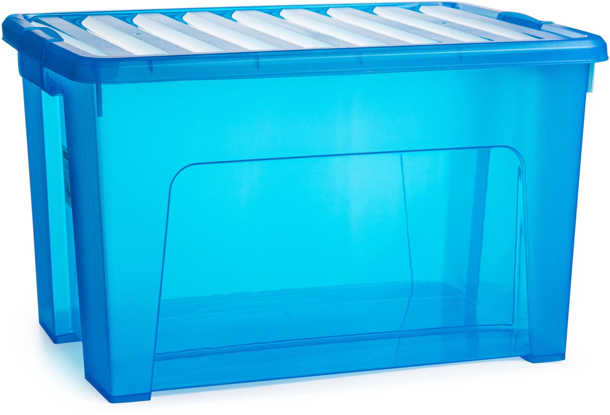 PLASTICFORTE Opslagbox - met deksel - transparant blauw - 47 liter - 54 x 38 x 32 cm - kunststof - opbergdoos - opbergen