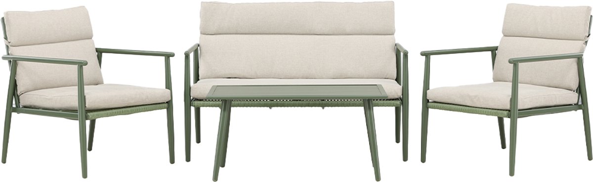 Nest outdoor Margret Tuin Loungeset Groen - Buiten - Terras - Balkon - Met Zitkussens