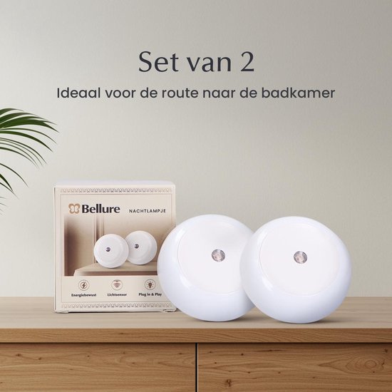 Bellure Baby Nachtlampje - Energiebewust - Lichtsensor - 2 stuks