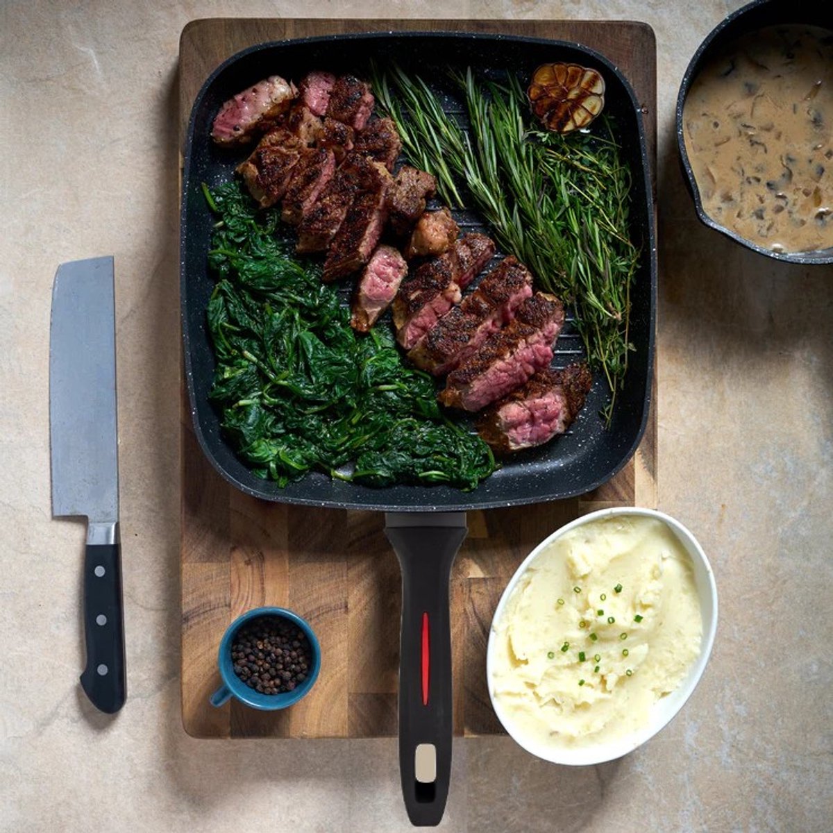 WIYETY Grillpan inductie met handvat: anti-aanbaklaag ijzeren grillpan
