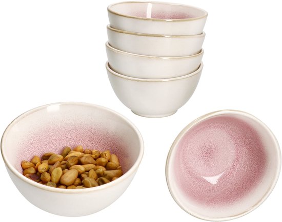 Set de 6 bols REACTIVE GLAZE PARIS 10,2 cm en grès crème et rose