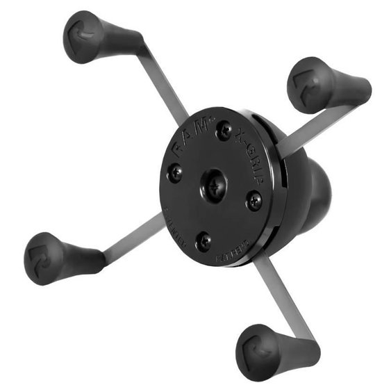 Zwarte RAM Mount X-Grip houder met vier poten en centraal bevestigingspunt.