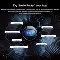 Illustratie van de "Hello Rocky" spraakassistent met commando's voor de Roborock stofzuiger.