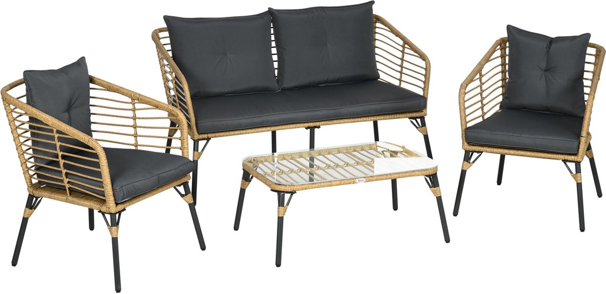 Outsunny-Gartenmöbel-Set-PE-Rattan, Polyester, Stahl-131L x 63B x 76H cm-Sand+Dunkelgrau