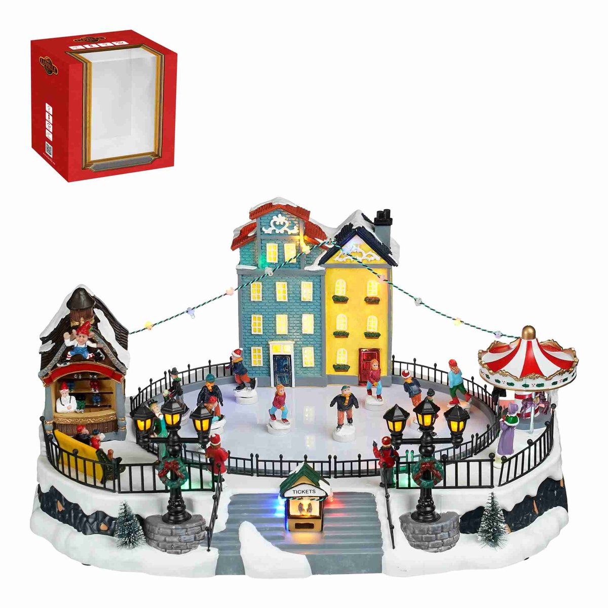 Luville Kerstdorp Ice skating - 41x27x20 cm - Polystyreen - Multi
