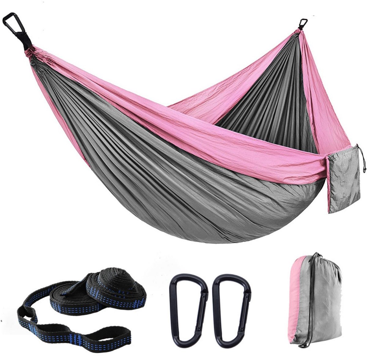 Kampeerhangmat - Reishangmat met banden - 1 stuk - Draagbare, ademende hangmat - Geschikt voor tuin, buiten, backpacken, reizen - Buitenhangmat met parachutestof - Enkel, dubbel, kamperen, fietsen, binnen, vrijetijdshangmat - 300 x 200 cm