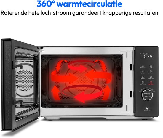 MEDION magnetron met grill en convectie (23 liter, 900 watt, 1000 watt grill, 1680 watt convectiefunctie, 11 automatische programma's, 5 vermogensstanden, ontdooifunctie, roestvrij staal, MD12031) zwa