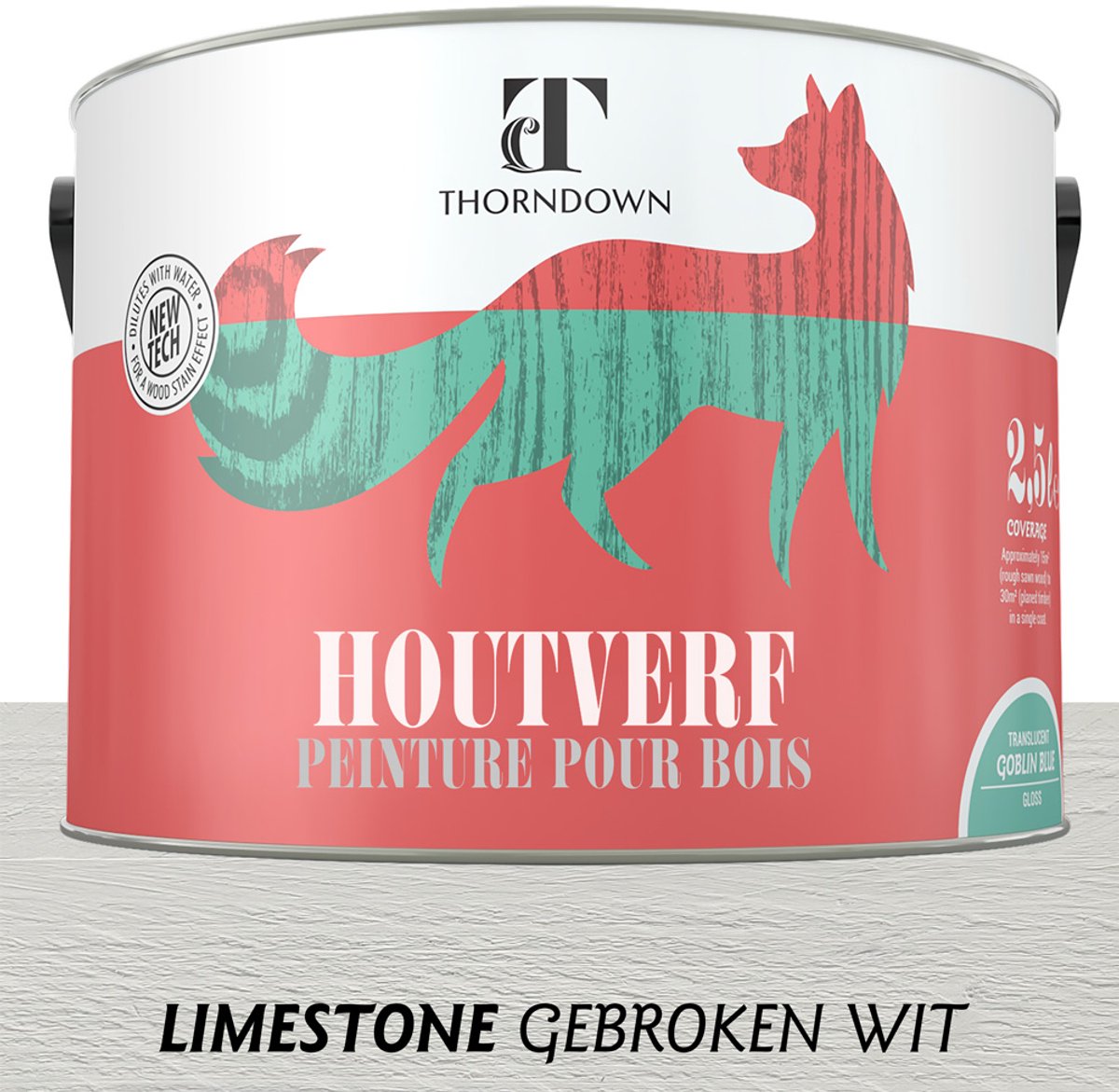 Thorndown - Houtverf Ecologisch Kalksteen Wit - Eco vriendelijk - Voor binnen en buiten - Waterbasis - 2,5 liter - RAL 9010