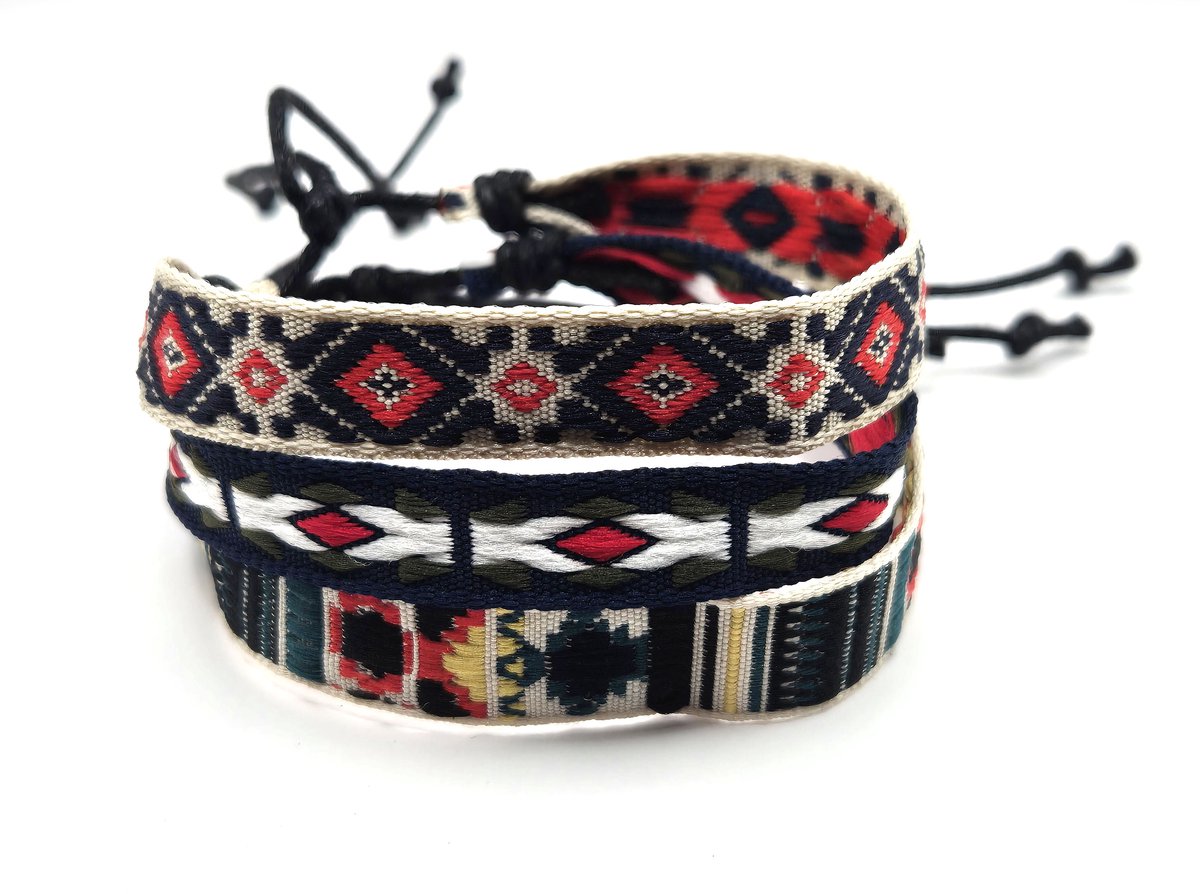 Heren Armbanden set- Touwarmband- Ibiza armbanden 3 stuks- Rood Blauw Beige- Man- Gevlochten Armbanden- Festival armbandjes- LiLaLove