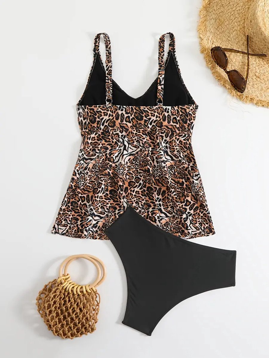 Stijlvolle tweedelige tankini set - Dames Badkleding Strandkleding Badmode Bikini 008 - Luipaard — afbeelding 2