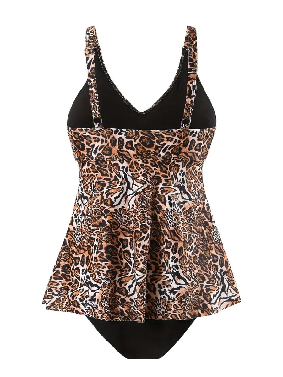 Stijlvolle tweedelige tankini set - Dames Badkleding Strandkleding Badmode Bikini 008 - Luipaard — afbeelding 3