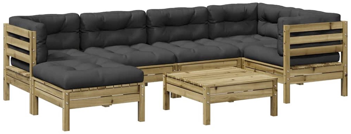 vidaXL 7-delige - Loungeset - met - kussens - geïmpregneerd - grenenhout antraciet