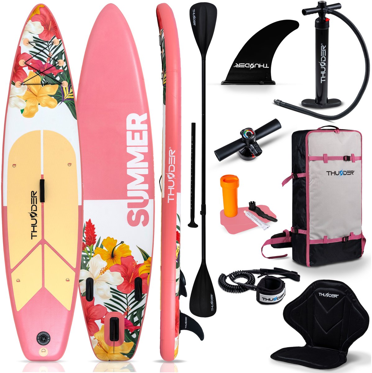 THUNDER® SUP Board | VIOSA | 320x75x15cm | Opblaasbaar Paddle Board | Max. 150 kg | Complete Set | Roze-Geel-Wit |