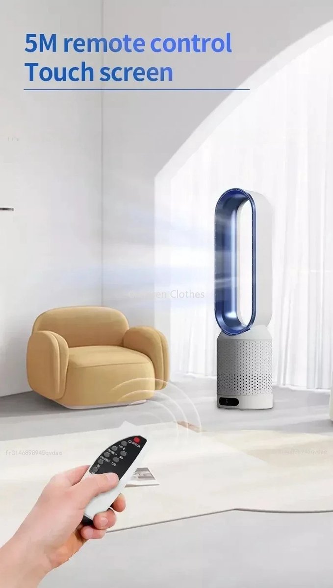 Ventilator - Torenventilator - Luchtzuivering - Elektrische Ventilator - Bladloos - Ultra Stil - 8 Windsnelheden - 90° Oscillerend - Met Afstandsbediening - Timerfunctie - Zilver - Modern Design - Bureau - Slaapkamer - Woonkamer - Kantoor – foto 6