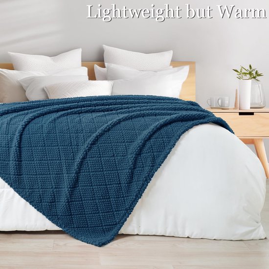 LINDER Sprei van fluweel, wafelpatroon, 240 x 260 cm, marineblauw