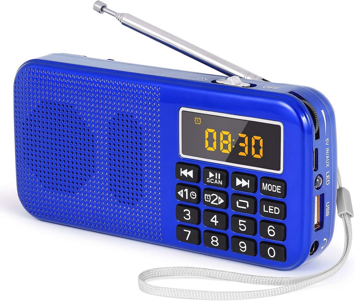 Draagbare FM Radio met Oplaadbare Batterij en Noodverlichting - Kleine Radio met Klok, MP3, SD, USB, AUX Ondersteuning