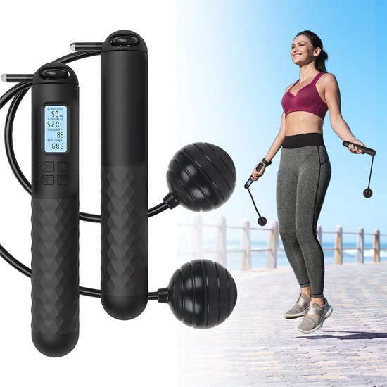 Draadloos springtouw met digitale teller voor volwassenen - verzwaarde handgrepen voor bokstraining en fitness