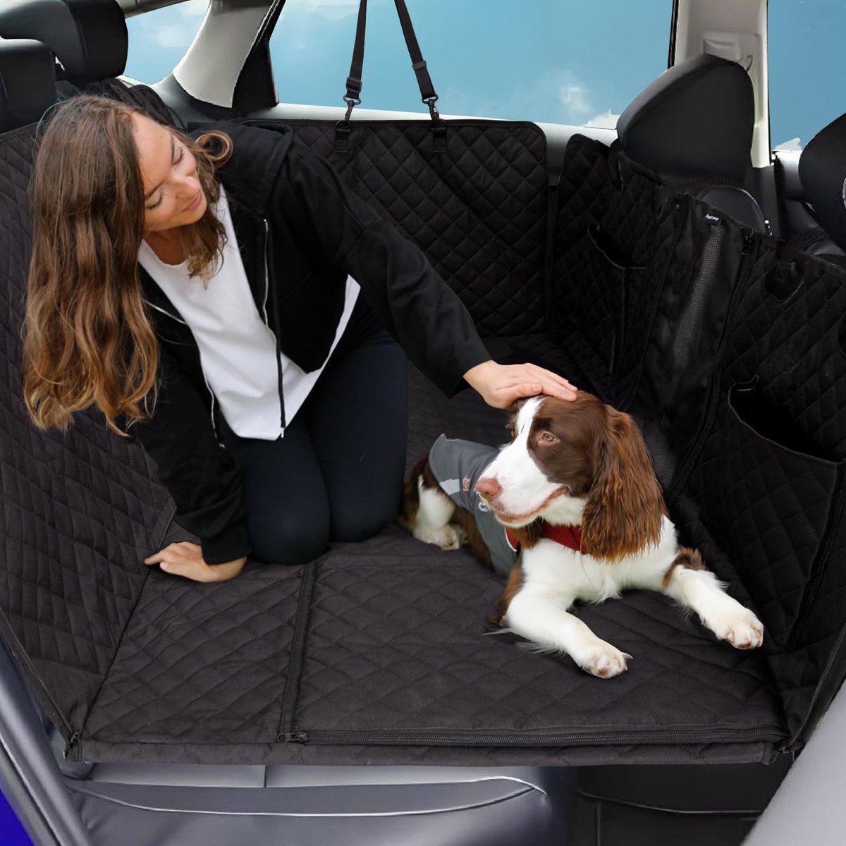 KingCamp hondendeken auto-achterbank, hondenstoelhoes met harde bodem, 137 x 65 cm auto-hondendeken achterbank met veiligheidsgordels, waterdichte hondenbescherming auto krasbestendig antislip voor auto's SUV