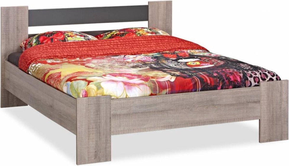 BEUK Bedframe 140x200 - Donker grijs hout - Baarle-Nassau | incl. middenbalk