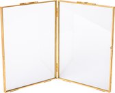 QUVIO Fotolijst - Fotokader - Fotoboek - Fotoalbum - Wanddecoratie - Fotolijst voor 2 - Fotolijsten - Vouwlijst - Staand - Rechthoek - Glas - Metaal - 15 x 20,5 cm (bxh) - Goud
