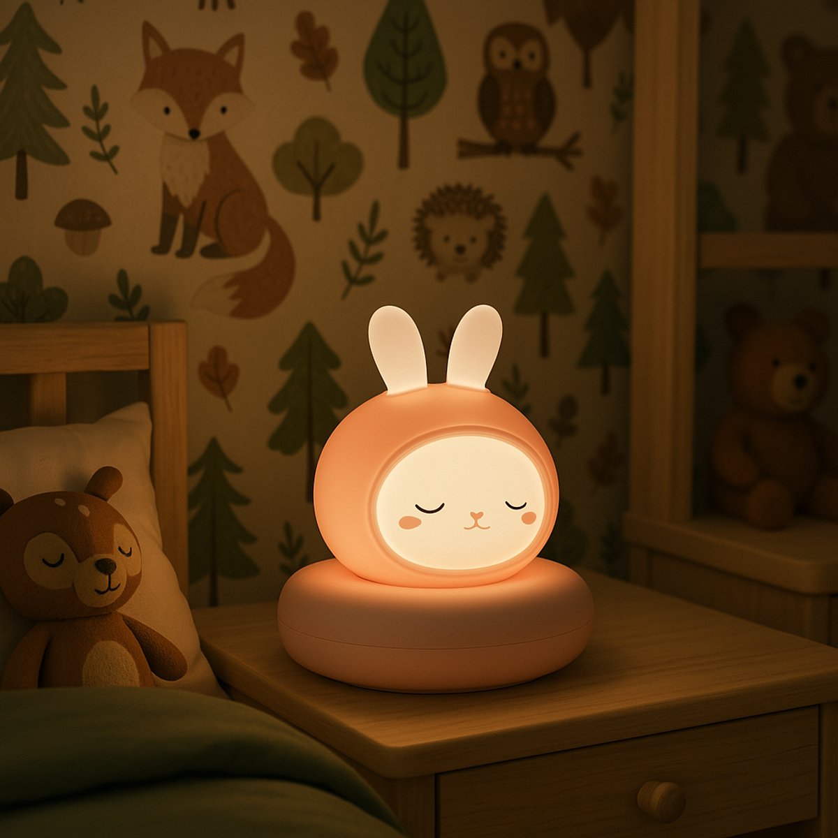 Honeybears – Oplaadbaar nachtlampje – Nachtlampje baby - Dimbaar Bedlampje - Draadloos kinder nacht lampje - Touch to dim - Konijn