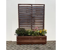 AMISHOUT - SET - Plantenbak met wielen en klimrek 120x40x40 (180) cm - bruin | bloembak buiten op wielen
