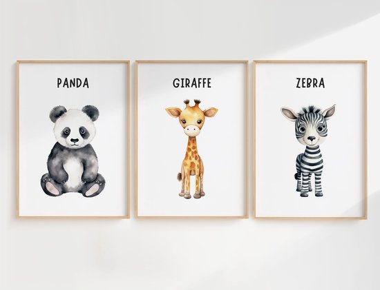Artsens Set Van 3 Babykamer Posters Safari Dieren 14 8x21 Cm A5 