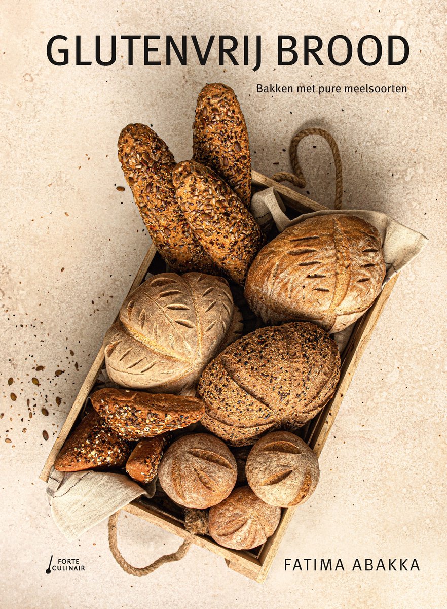 Boekomslag 'Glutenvrij Brood' met een mand vol diverse glutenvrije broden.