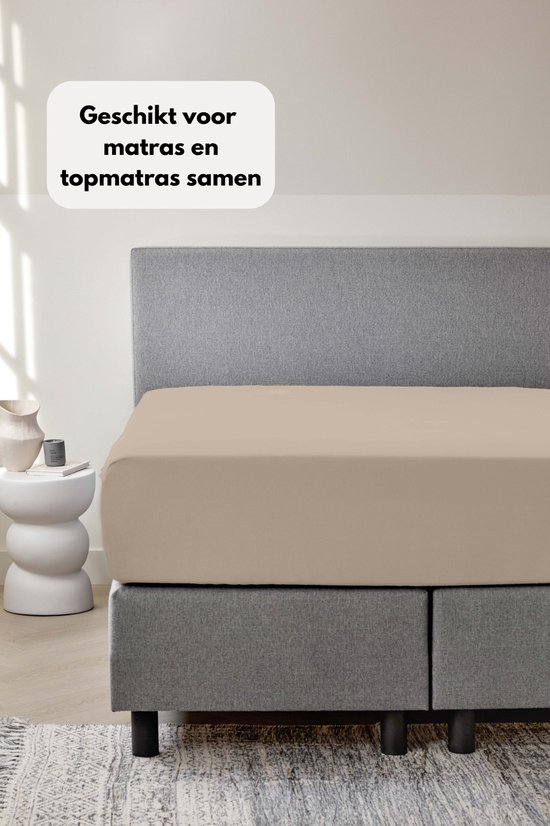 Dreamers Den - Jersey Elasthanne - Katoen Bio - Hoeslaken - Pour Matras ou Dessus de Matelas - Naturel - 90x200/210 cm - Hauteur d'angle 35 cm