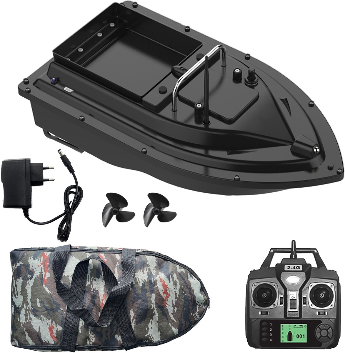 GPS Voerboot met 16 Geheugenpunten – 500M Bereik – 2KG Laadvermogen – LCD Afstandsbediening Baitboot– Nachtverlichting – 10000mAh – Inclusief Draagtas