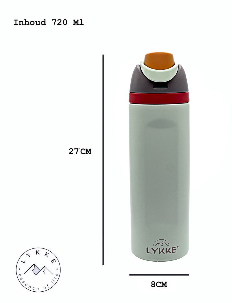 LYKKE MultiSip Lekvrije 3 Laagse Geïsoleerde RVS-fles met rietje voor sport, reizen en school BPA-vrije sportwaterfles, 24 oz, 720 ML, crème (Pastel Cream) thumbnail 5