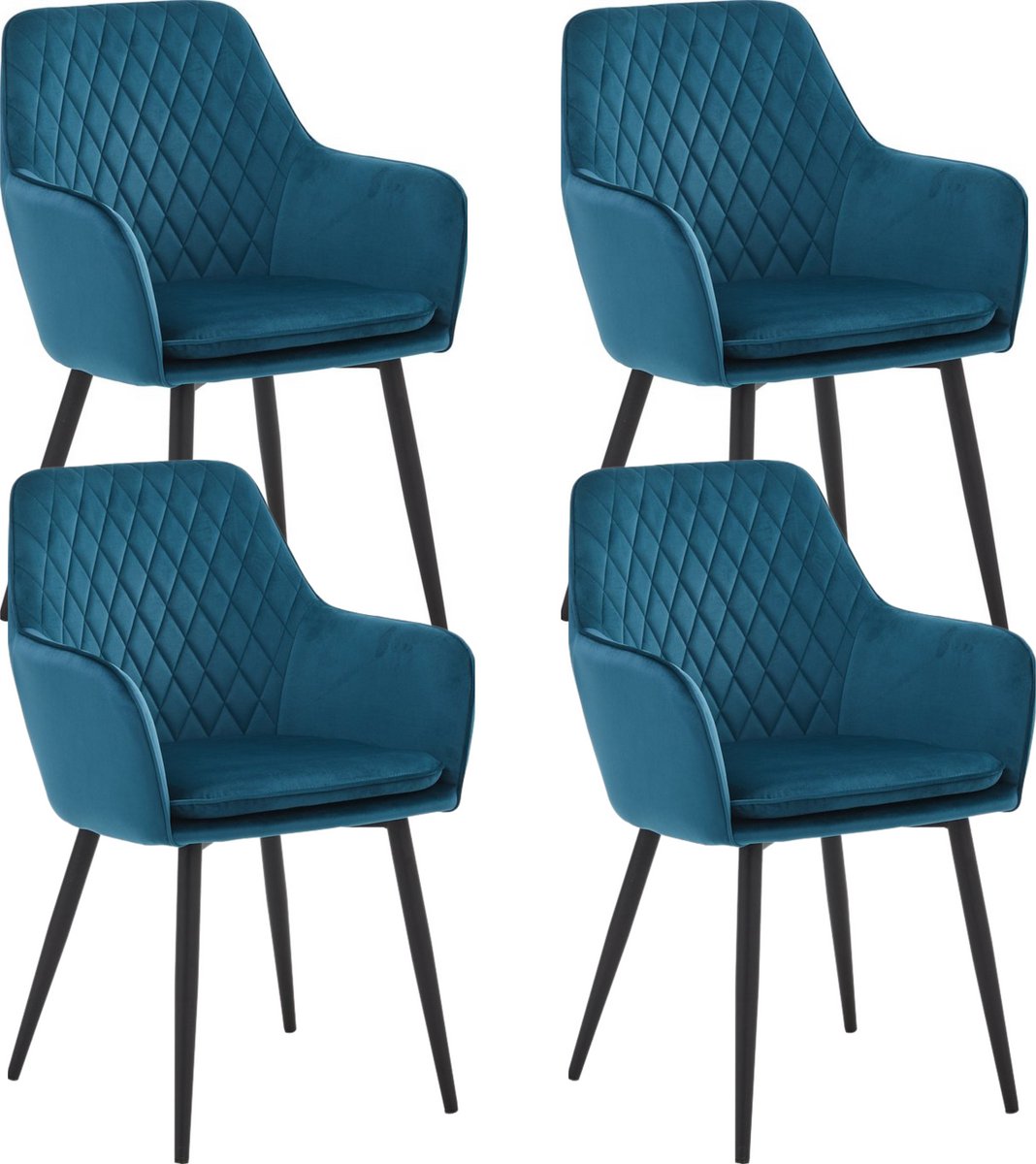 Colenis® - Laura eetkamerstoel - Set Van 4 - Petrol - Velvet - Industrieel - Met armleuning