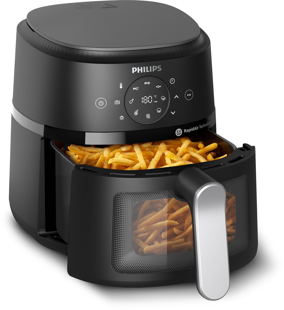 Afbeelding 2 van Philips 2000 series NA211/00 friteuse Enkel 3,2 l Vrijstaand 1300 W Heteluchtfriteuse Zwart, Zilver