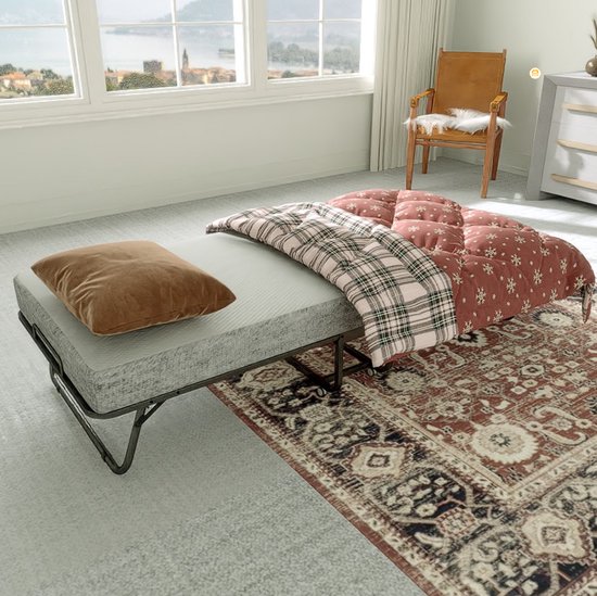 Logeerbed opvouwbaar met 13 cm dikke traagschuimmatras opvouwbaar bed reisbed opvouwbaar met stalen frame en 4 vergrendelbare wielen zwart opklapbed metalen bed tot 200 kg - 200x90cm van Merkloos — afbeelding 3