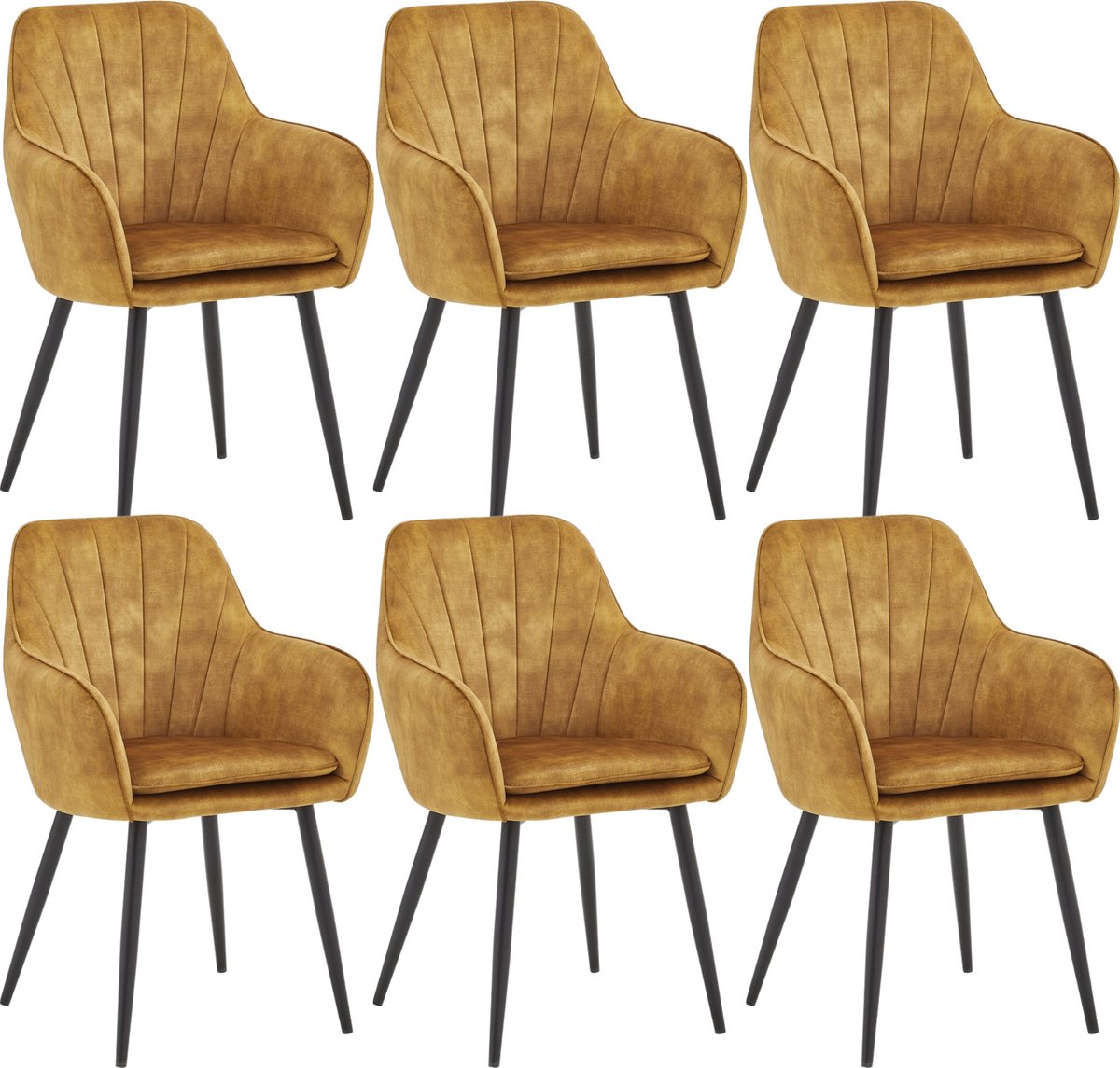 Colenis® - Melissa Eetkamerstoel - Set Van 6 - Honey - Adoré Velvet - Met armleuning