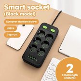 Bol.com 2M stopcontact EU-stekker 6AC-uitgang Multitap-stekkerdoos Verlengsnoer Smart USB Home Office Surge Protector Netwerkfil... aanbieding