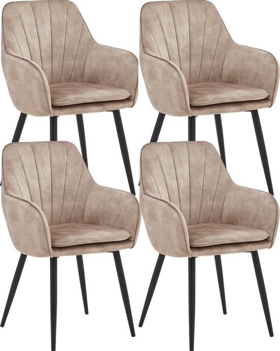 Colenis® - Melissa Eetkamerstoel - Set Van 4 - Champagne - Adoré Velvet - Met armleuning