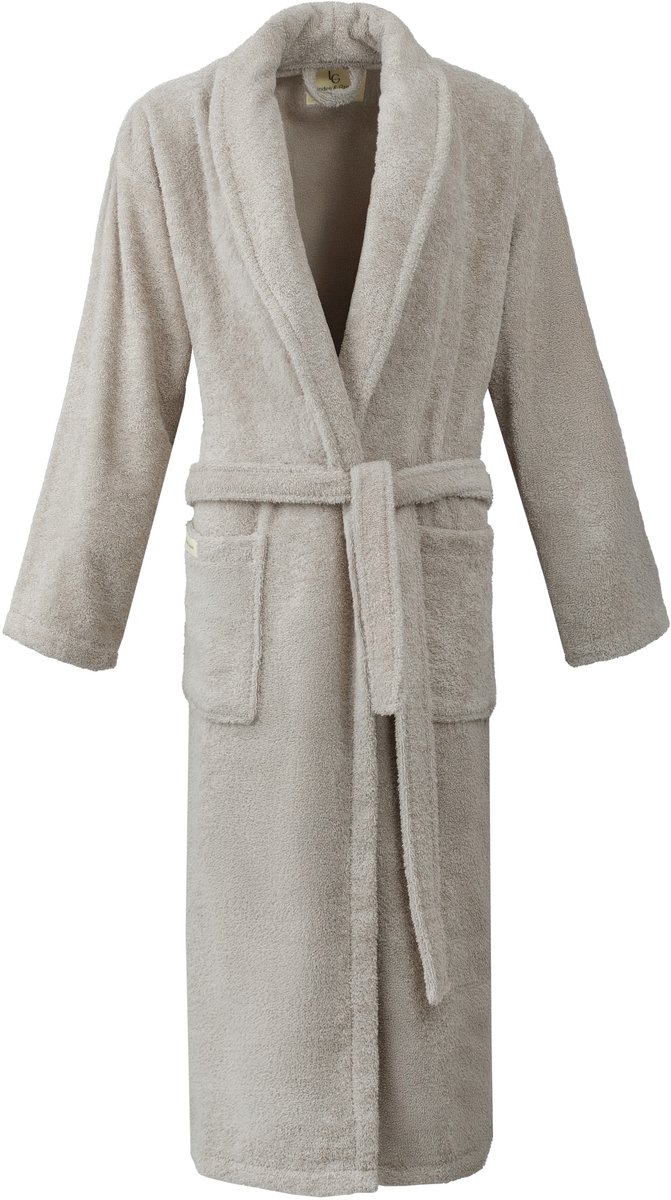 PandaHome L&G - Unisex Badjas - 100% Katoen Badjas - XXL - Stone - Katoen badstof - Sjaalkraag - Badjas dames - Badjas heren - Badjas dames en heren Beige
