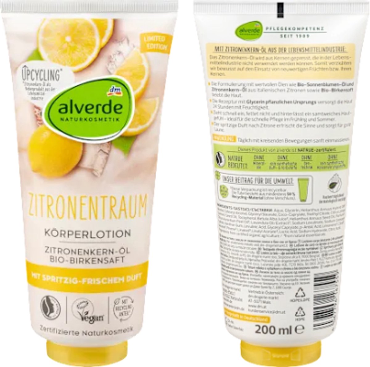 Alverde Naturkosmetik Bodylotion Zitronentraum | 1x 200 ml - Met Sprankelende Citroengeur | Limited Edition 2025