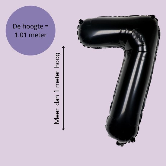 Fienosa - Cijfer Ballonnen - Nummer 7 - Zwart - 101 cm - Helium Ballon - Verjaardag Versiering - Verjaardag Ballon - Leeftijd verjaardag - Verjaardagsballon - Verjaardag