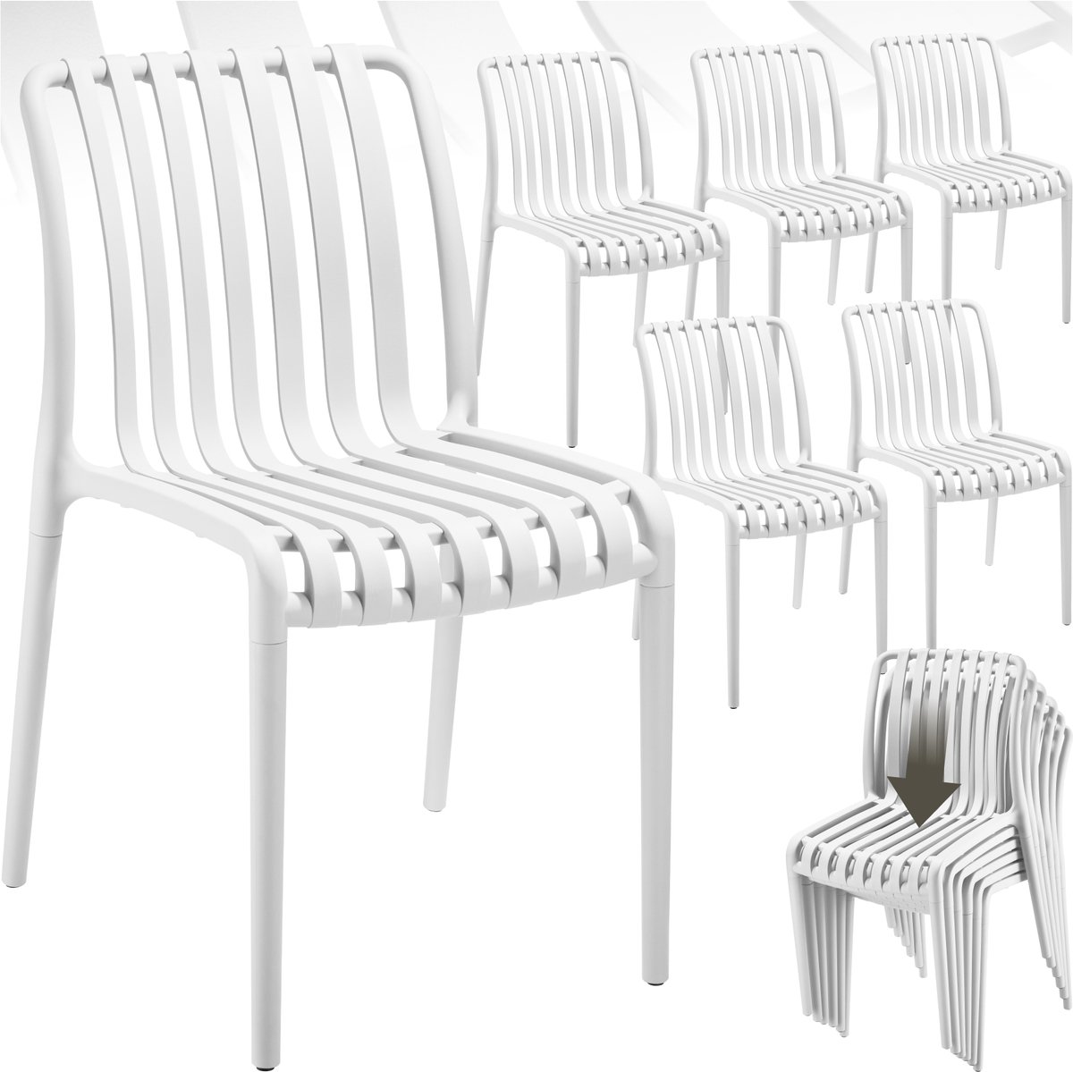 tectake® Set van 6 Tuinstoelen Alcudia - Creme - Kunststof Stoelen - Stapelbaar - Stoelen voor Tuin, Terras of Balkon - Weerbestendig en UV-bestendig - Draagkracht 120kg per Tuinstoel
